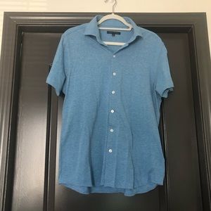 Robert Barakett heathered ocean blue short sleeve button up polo shirt